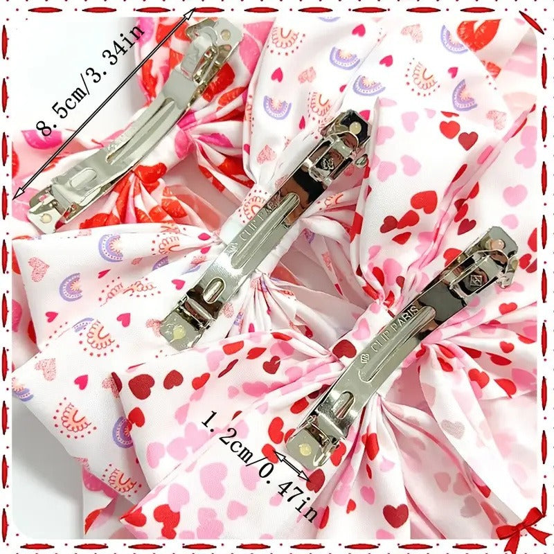 Wholesale Valentine's Day Bow Ribbon Spring Clip Heart-shaped Red Lip Print Back of The Head Hairpin
